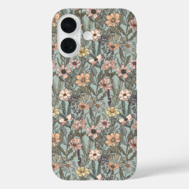 Seafoam Pink Yellow Retro Wildflower iPhone 16 Hülle