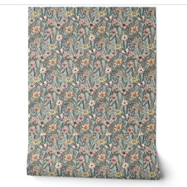 Seafoam Pink Yellow Retro Wildflower Tapete