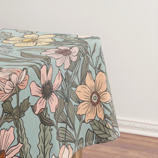 Seafoam Pink Yellow Retro Wildflower Tischdecke (Beispiel)