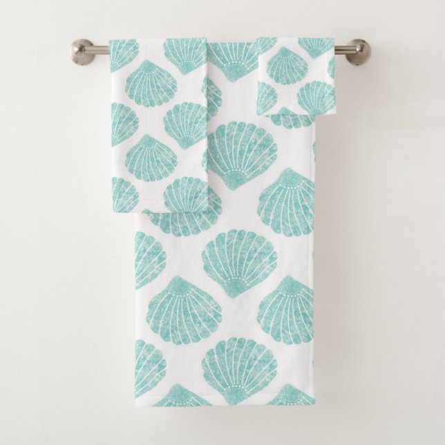 Seafoam Seashell Pattern Badhandtuch Set (Insitu)