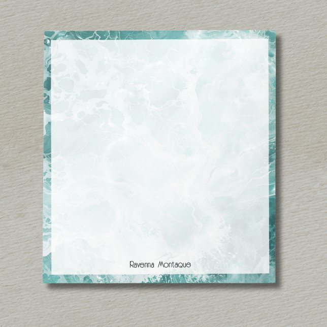 Seafoam Silver Border Elegant Custom Script Name Notizblock (Von Creator hochgeladen)