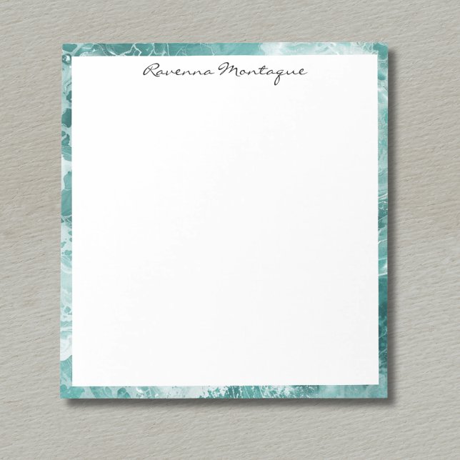 Seafoam Silver Border Elegant Custom Script Name Notizblock (Von Creator hochgeladen)