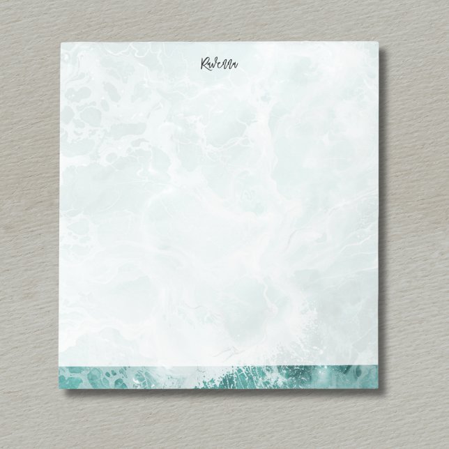 Seafoam Silver Striped Elegant Custom Script Name Notizblock (Von Creator hochgeladen)