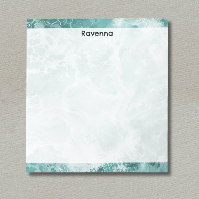 Seafoam Silver Striped Elegant Custom Script Name Notizblock (Von Creator hochgeladen)