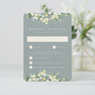 Seafoam Snowberry+Eucalyptus Ewedding RSVP Karte