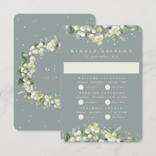 Seafoam Snowberry+Eucalyptus Wedding Multi-Event RSVP Karte