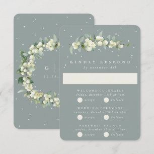Seafoam Snowberry+Eucalyptus Wedding Multi-Event RSVP Karte