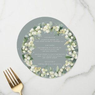 Seafoam Snowberry+Eukalyptus 3 Kurs Hochzeit Menükarte