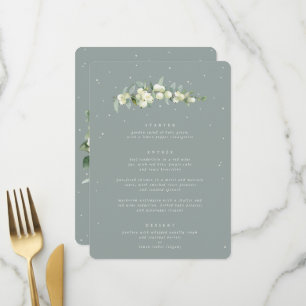 Seafoam Snowberry+Eukalyptus 3 Kurs Hochzeit Menükarte