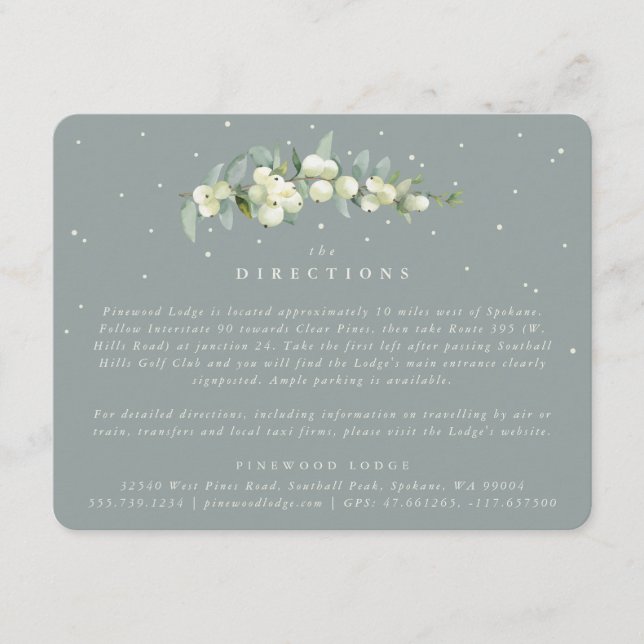Seafoam Snowberry+Eukalyptus Hochzeitkurse Begleitkarte (Vorderseite)