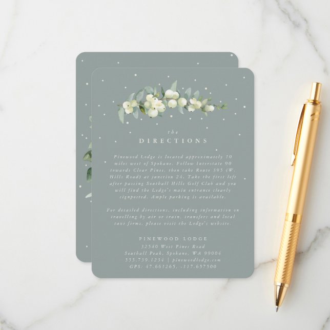 Seafoam Snowberry+Eukalyptus Hochzeitkurse Begleitkarte (Vorderseite/Rückseite Beispiel)