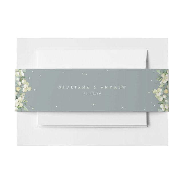 Seafoam Snowberry+Eukalyptus Hochzeitlandschaft Einladungsbanderole (Vorderseite Beispiel)