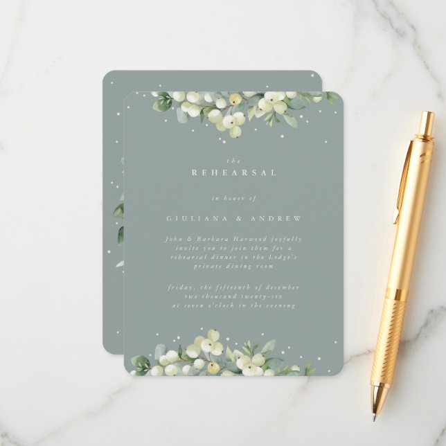 Seafoam Snowberry+Eukalyptus Wedding Probe Begleitkarte (Vorderseite/Rückseite Beispiel)