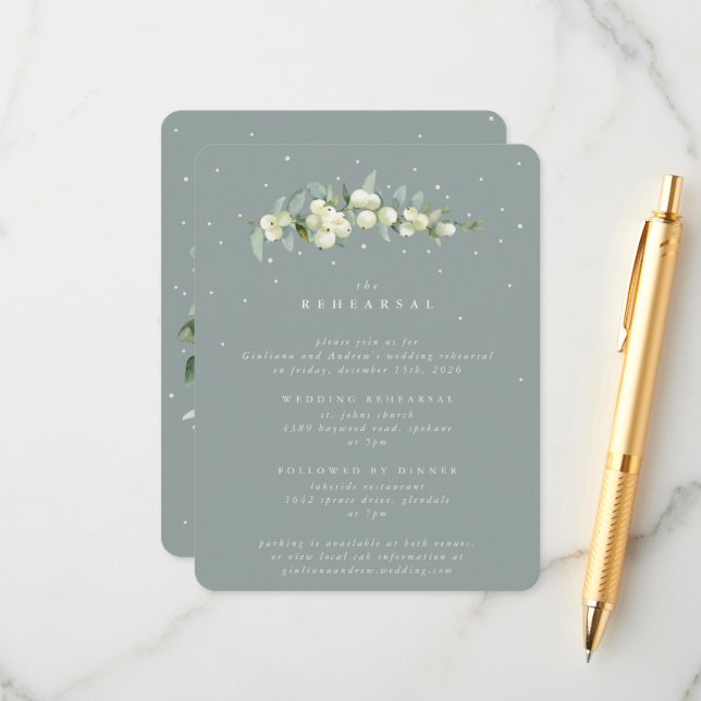 Seafoam Snowberry+Eukalyptus Wedding Probe Begleitkarte (Vorderseite/Rückseite Beispiel)