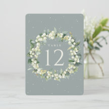Seafoam Snowberry+Eukalyptus Wedding Tischnummer