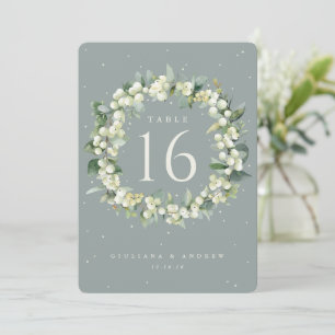 Seafoam Snowberry+Eukalyptus Wedding Tischnummer
