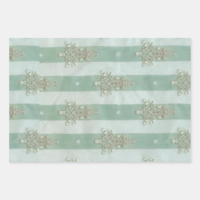 Seafoam Stiped Velvet-Look Diamond Trees Geschenkpapier Set (Vorderseite)