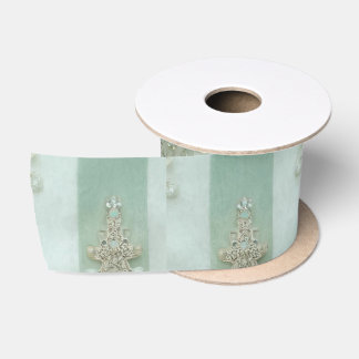 Seafoam Stiped Velvet-Look Diamond Trees Satinband