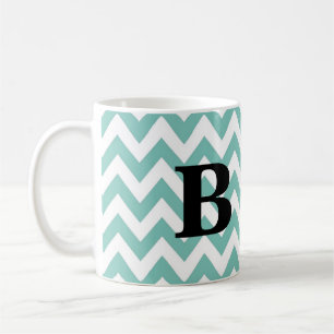 Seafoam und Schwarz-Zickzack Monogramm-Tasse Kaffeetasse