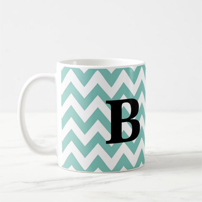 Seafoam und Schwarz-Zickzack Monogramm-Tasse Kaffeetasse (Links)