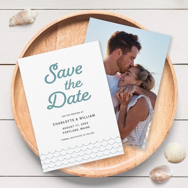 Seafoam Waves mit Ihrem Foto Save the Date Karte (Von Creator hochgeladen)