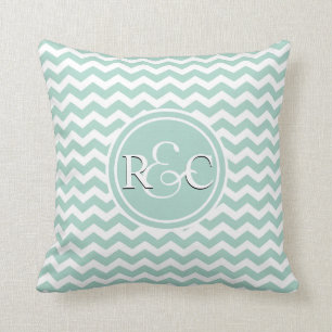 Seafoam Zickzack personalisiertes Anfangsmonogramm Kissen