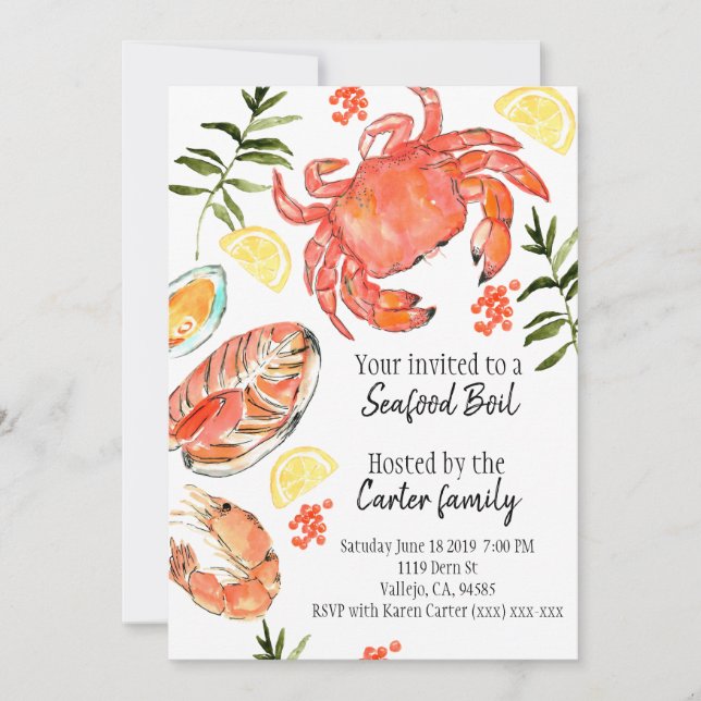 Seafood-Boil-Krabben Fische Sommer Party Einladung (Vorderseite)