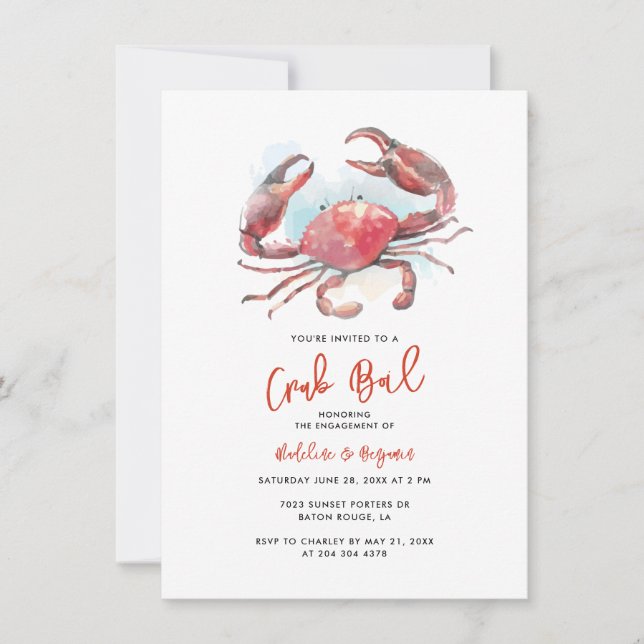 Seafood Boil Paare Verlobung Crab Party Einladung (Vorderseite)