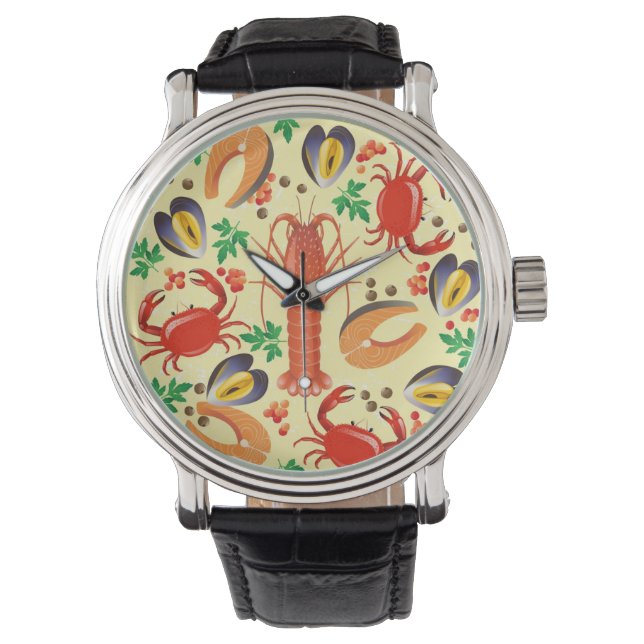 Seafood Pattern Armbanduhr (Vorderseite)