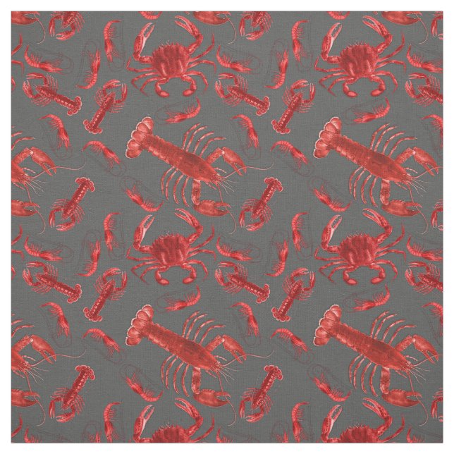 Seafood Pattern Crawfish Hummer Rustikal Dunkelgra Stoff (Muster)