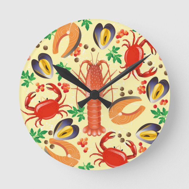 Seafood Pattern Runde Wanduhr (Vorderseite)