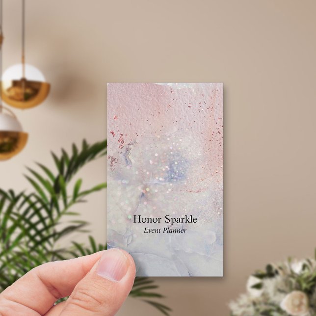 Seaglass Marble Sparkle Rose Gold Wasserfarbe Visitenkarte (Simple vertical business card with rose gold and seaglass background)