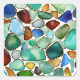 Seaglass Sammlung für Schmuck. Quadratischer Aufkleber