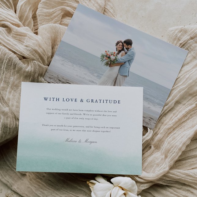 Seaglass Tides | Coastal Watercolor Wedding Foto Dankeskarte (Von Creator hochgeladen)
