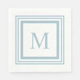 Seaglass und weiße quadratische Grenzmonogramm Serviette