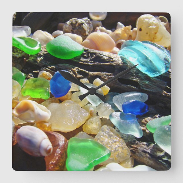 Seaglass Wanduhren Designer Sea Glass Muscheln (Vorderseite)