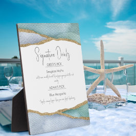 Seaglass Wasserfarbe Signature Drinks Hochzeitszei Fotoplatte