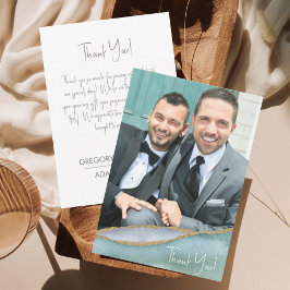 Seaglass Watercolor Gold Accent Wedding Foto Dankeskarte