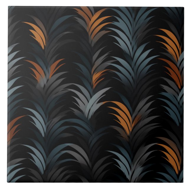 Seagrass Muster, Orange und Blau, Art Deco Fliese (Vorderseite)