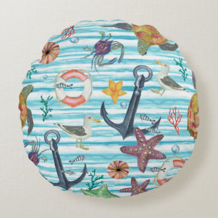 Seagul Starfish Pattern Rundes Kissen