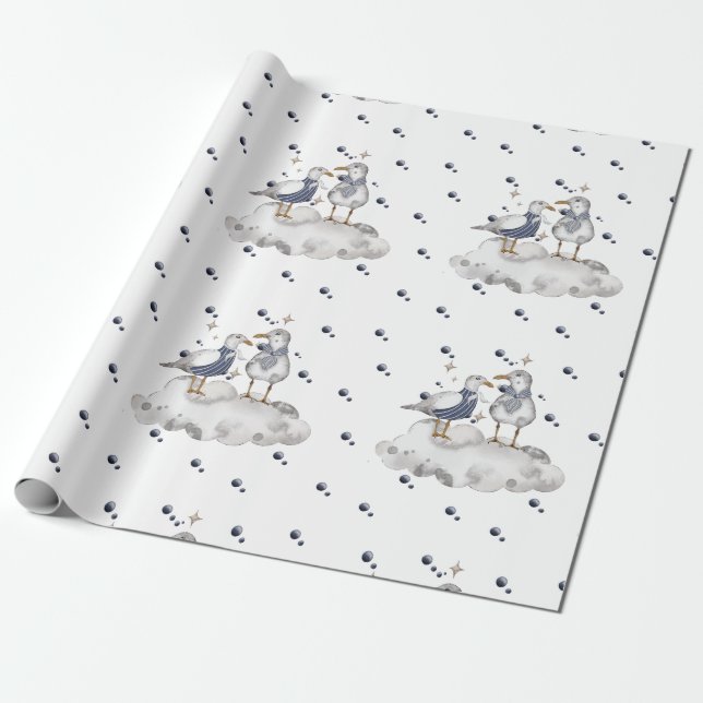 Seagull Adventure Baby | Nautische Ozeane Geschenkpapier (Ungerollt)