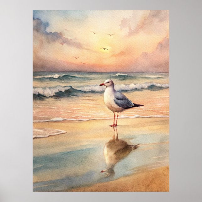 Seagull am Strand Poster (Vorne)