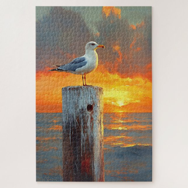 Seagull auf einem Pole Sunset (Vertikal)