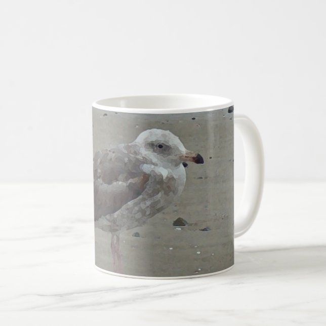 Seagull entspannt auf der Natur des sandigen, gema Kaffeetasse (VorderseiteRechts)