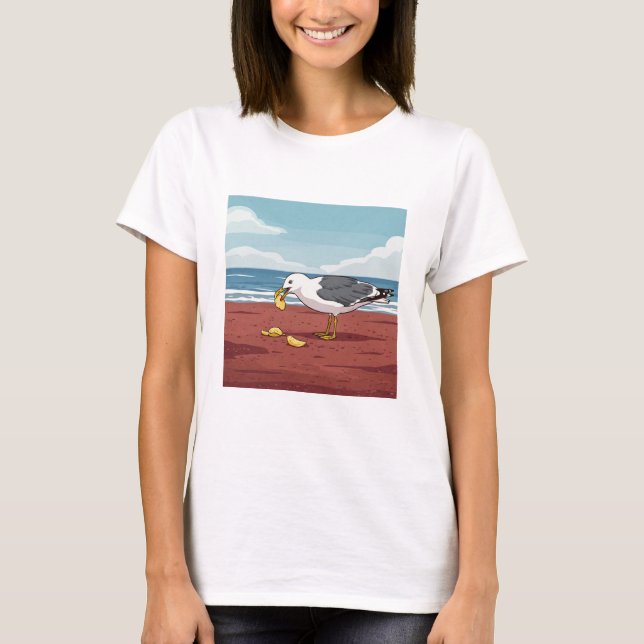 Seagull Essen ein Chip auf PEI Beach T - Shirt (Vorderseite)
