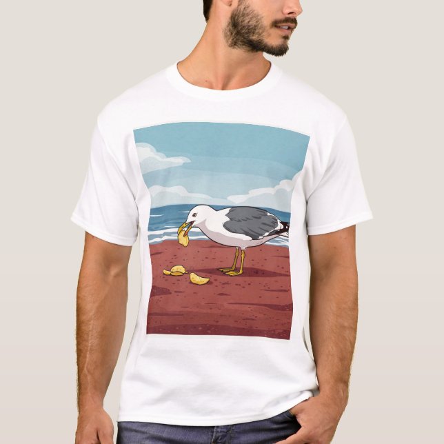 Seagull Essen ein Chip auf PEI Beach T - Shirt (Vorderseite)