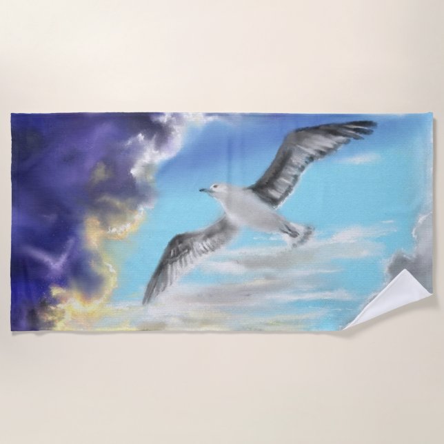 Seagull Flying Beach Handtuch (Vorderseite)