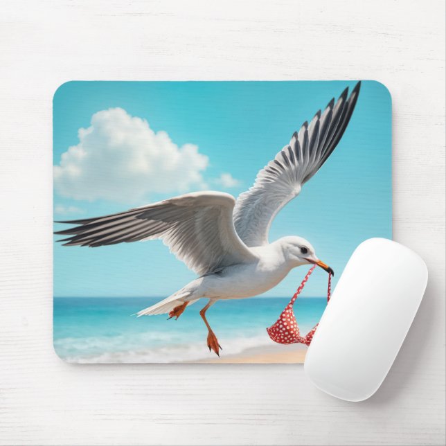 Seagull Flying With a Bikini Top Mousepad (Mit Mouse)