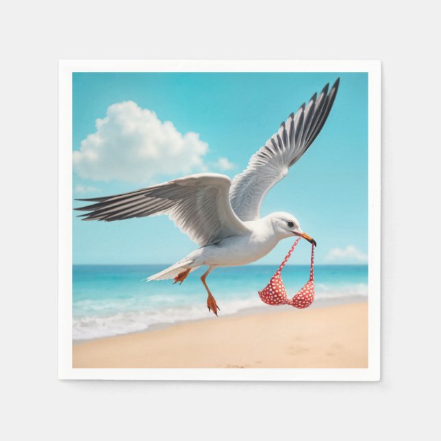 Seagull Flying With a Bikini Top Serviette (Vorderseite)