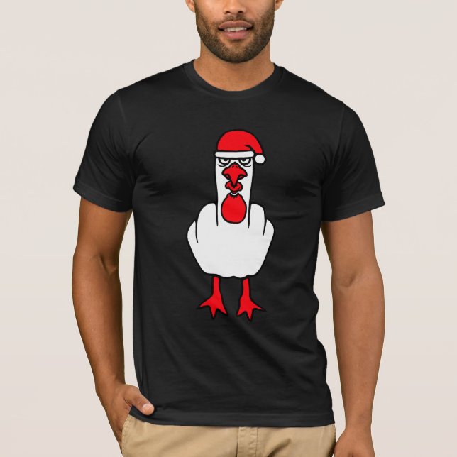 Seagull Grumpy Santa Hat Middle Finger Angry XMas T-Shirt (Vorderseite)
